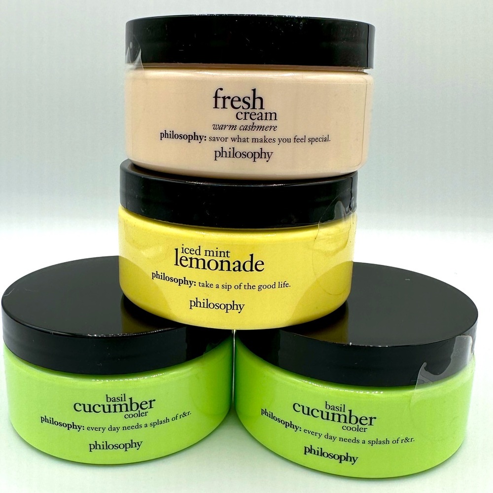 Philosophy bundle of 4, 8 oz glazed body soufflés, new and sealed